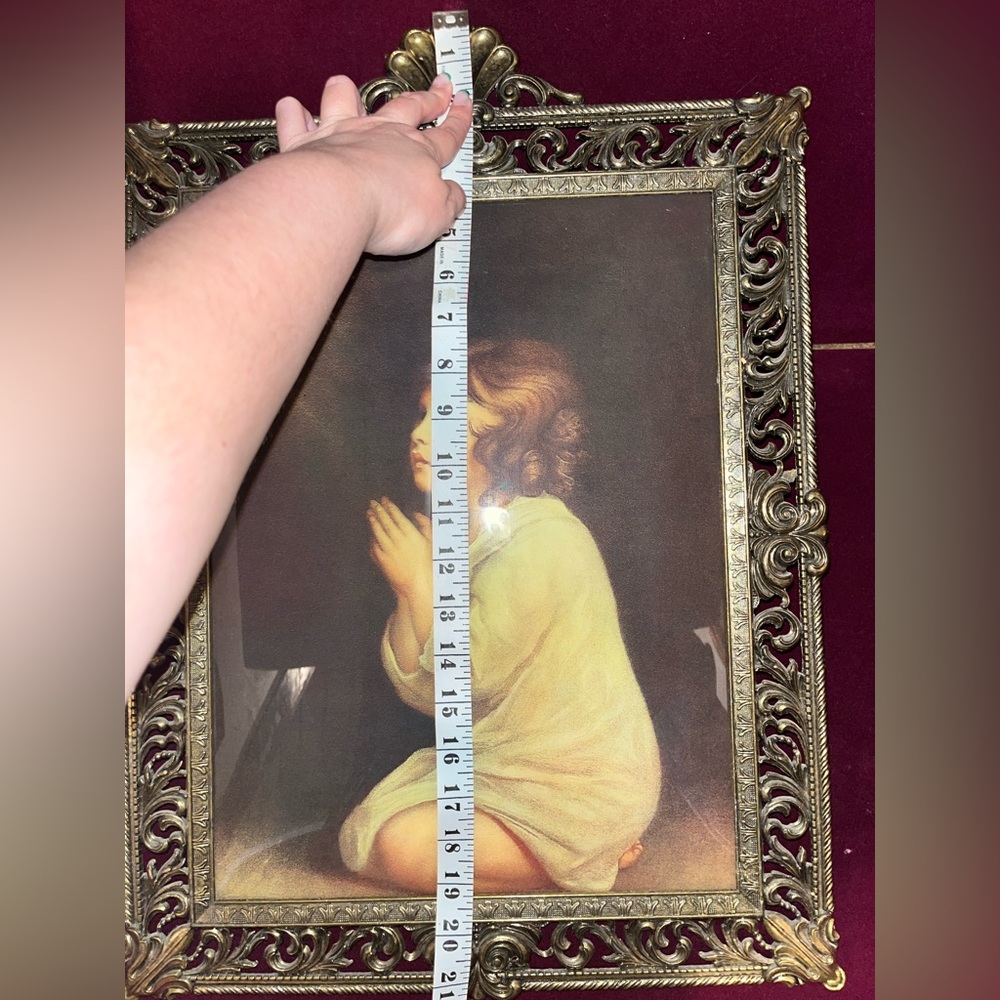 Vintage Made In Italy Praying Child Picture in Frame - Picture 8 of 9